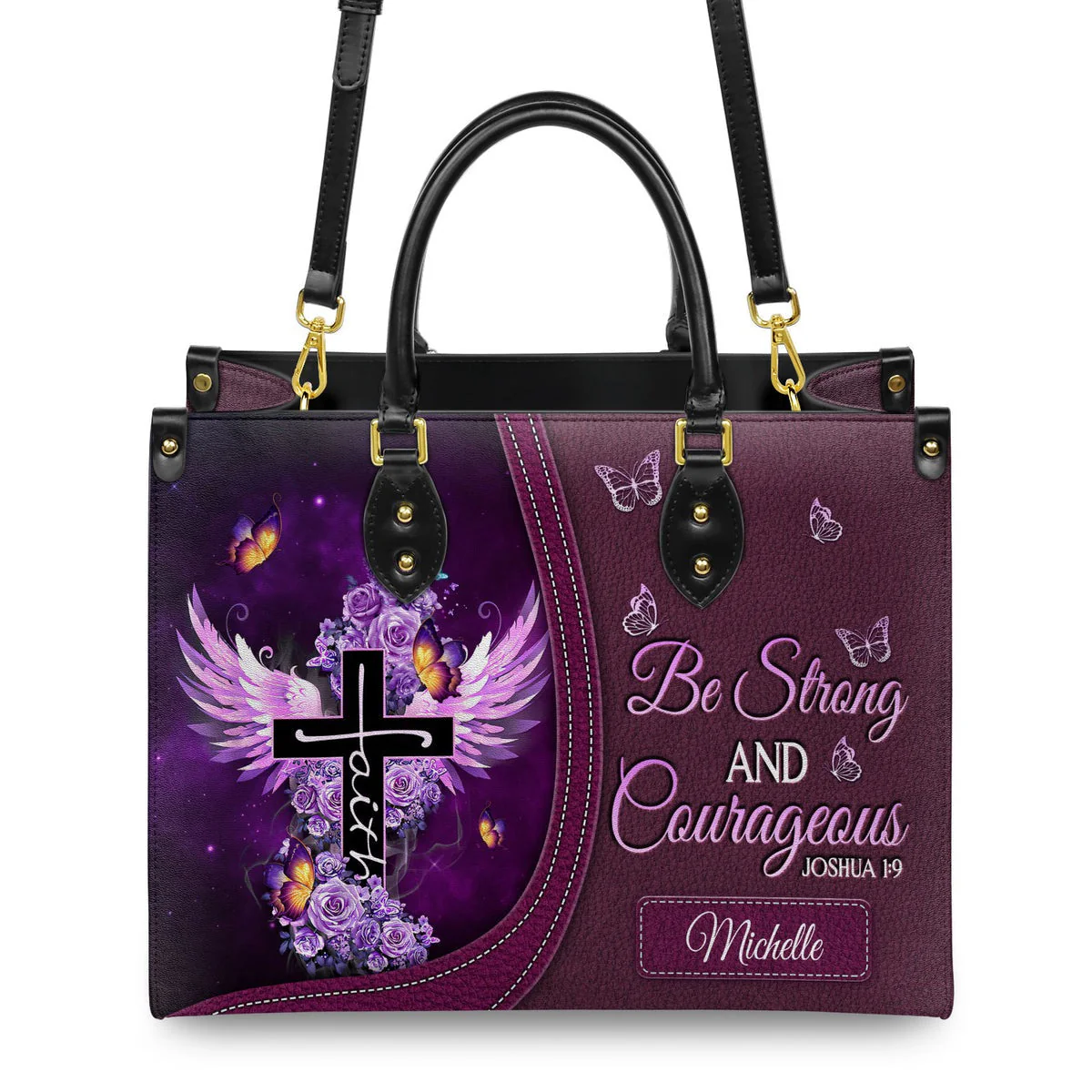 Personalized Be strong and courageous-Bible Verse Leather Bag - Image 2