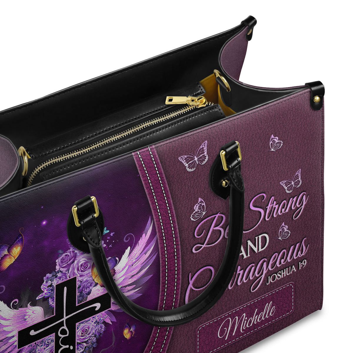 Personalized Be strong and courageous-Bible Verse Leather Bag - Image 3