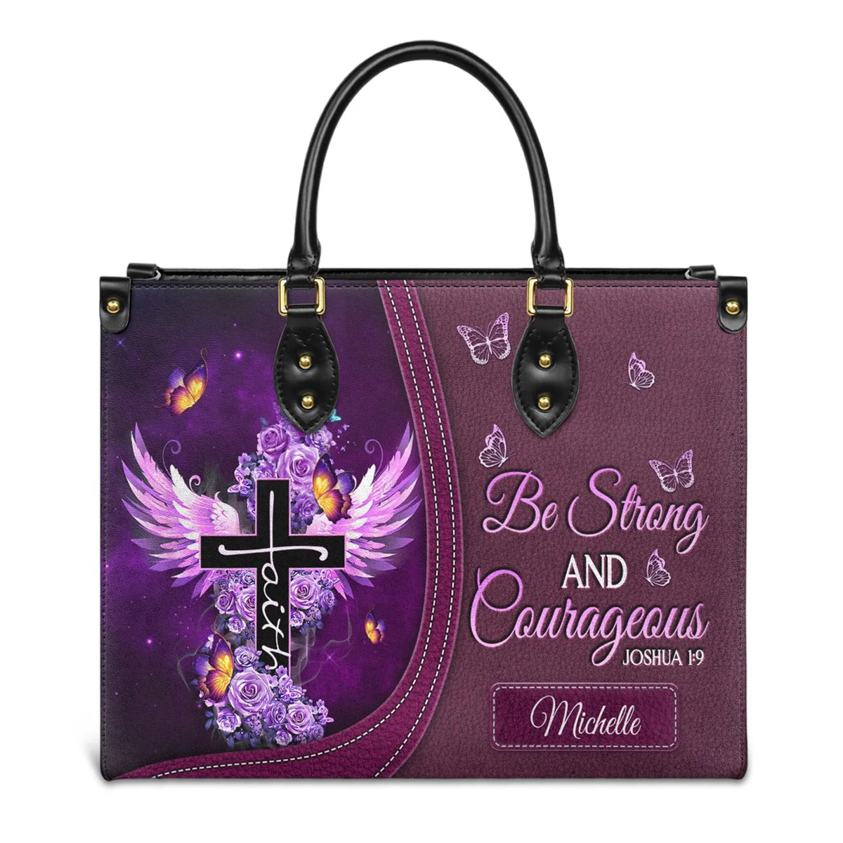 Personalized Be strong and courageous-Bible Verse Leather Bag - Image 5