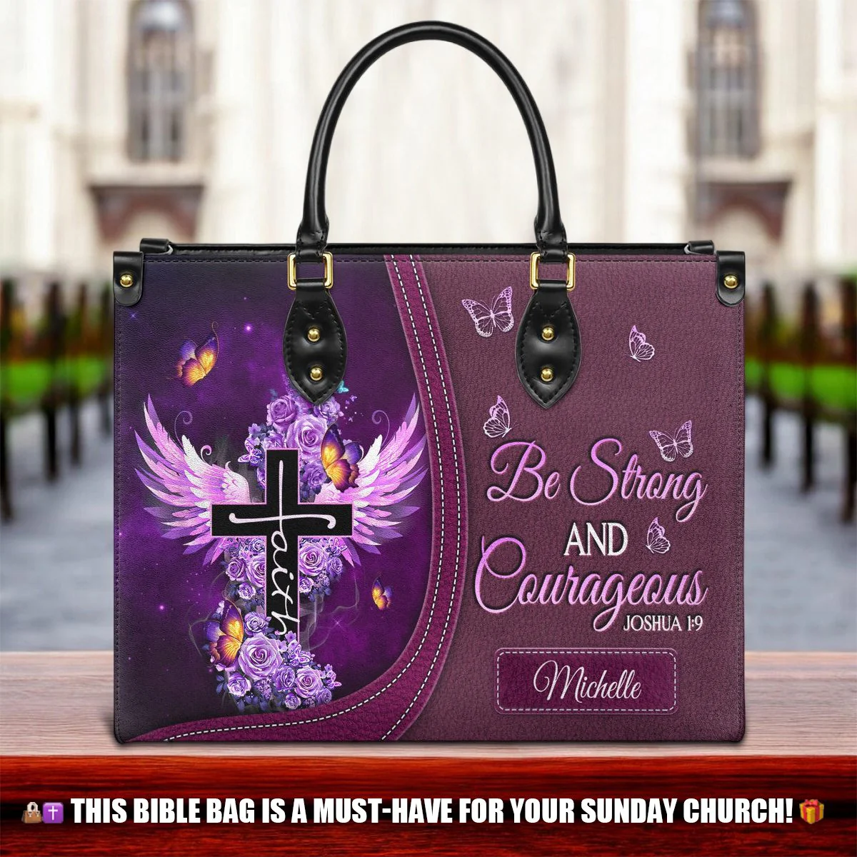 Personalized Be strong and courageous-Bible Verse Leather Bag - Image 8