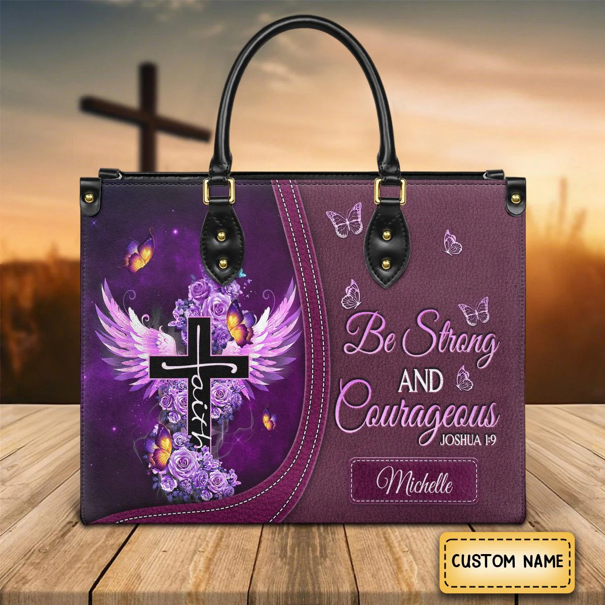 Personalized Be strong and courageous-Bible Verse Leather Bag - Image 9