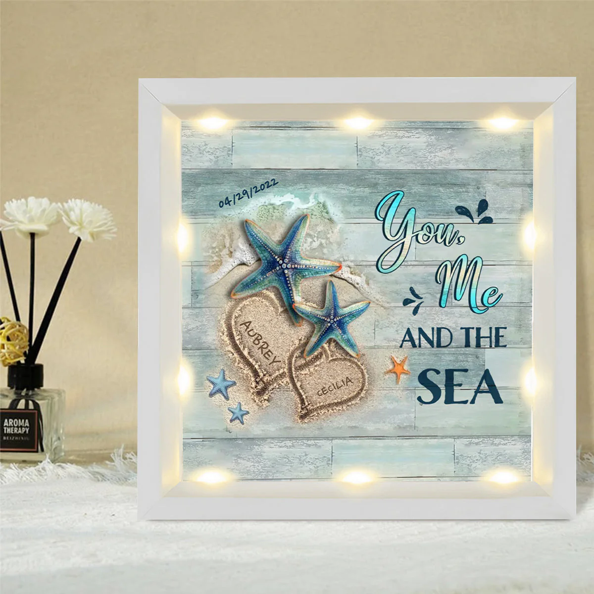 Personalized Beach and Turtles Couple Gift Light Shadow Box - Image 10