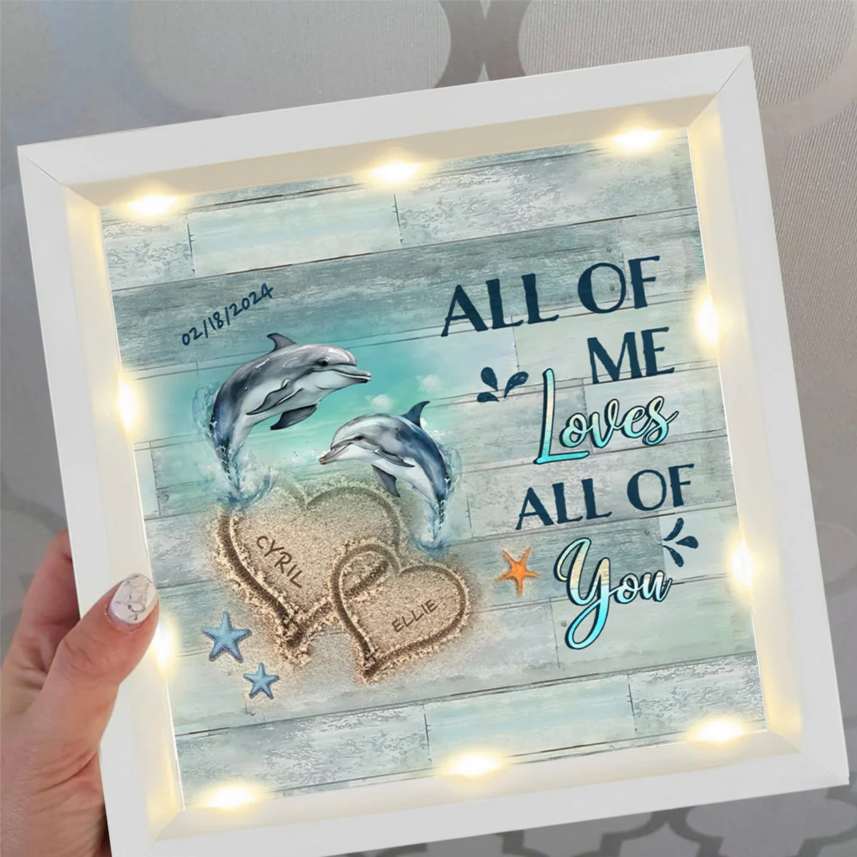 Personalized Beach and Turtles Couple Gift Light Shadow Box - Image 11