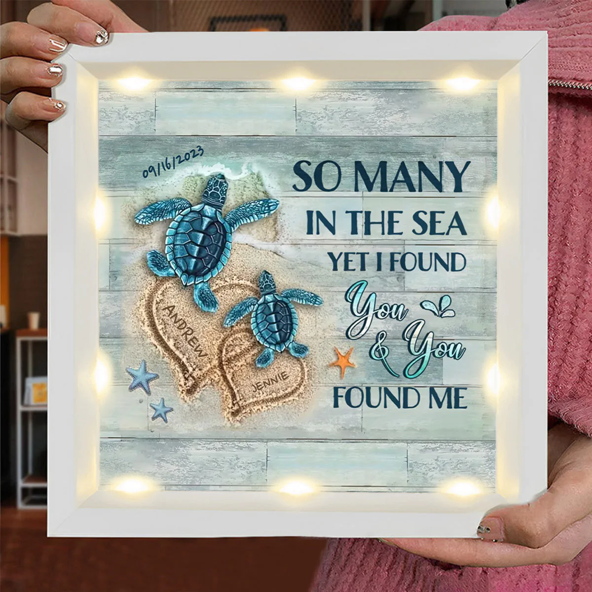 Personalized Beach and Turtles Couple Gift Light Shadow Box - Image 4