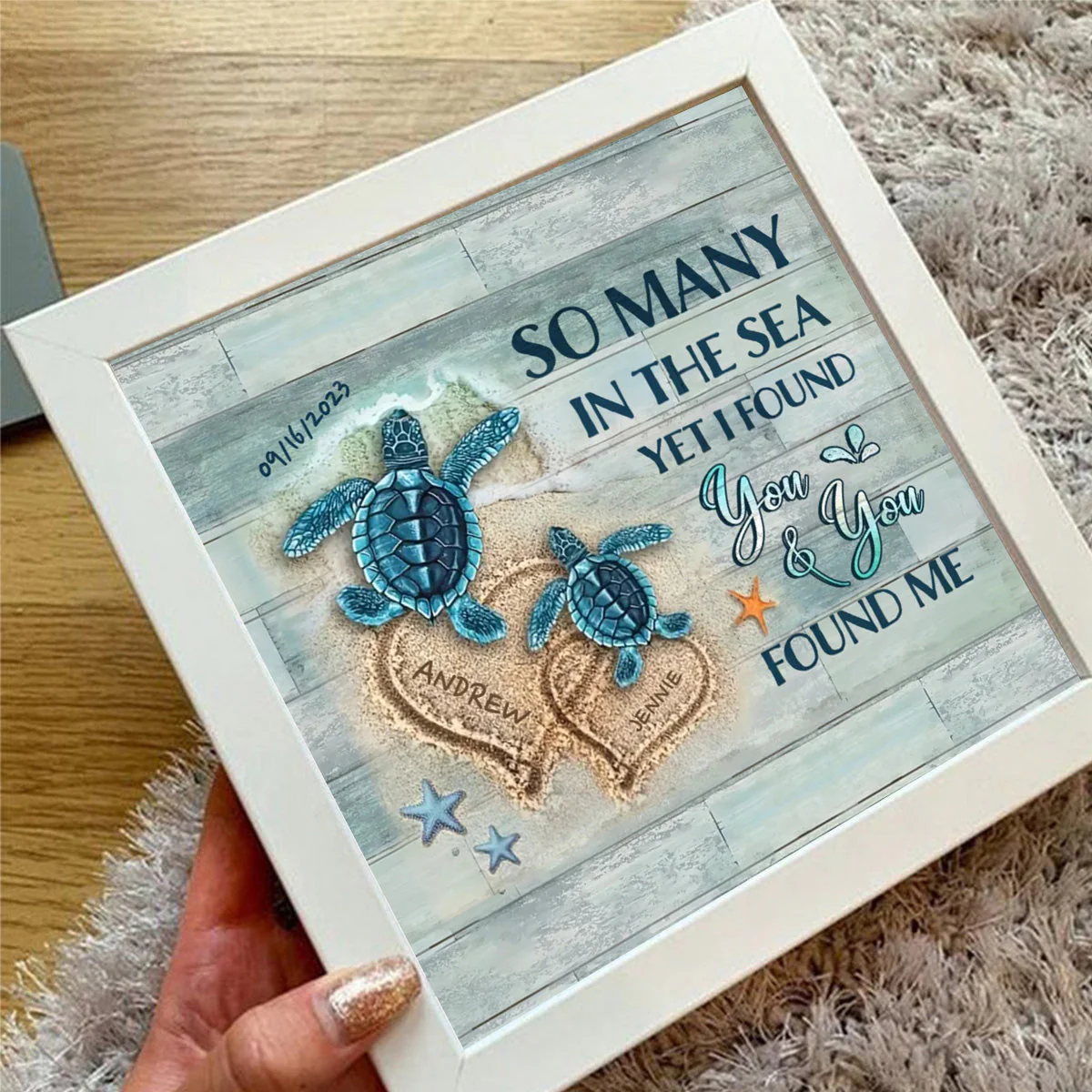 Personalized Beach and Turtles Couple Gift Light Shadow Box - Image 5