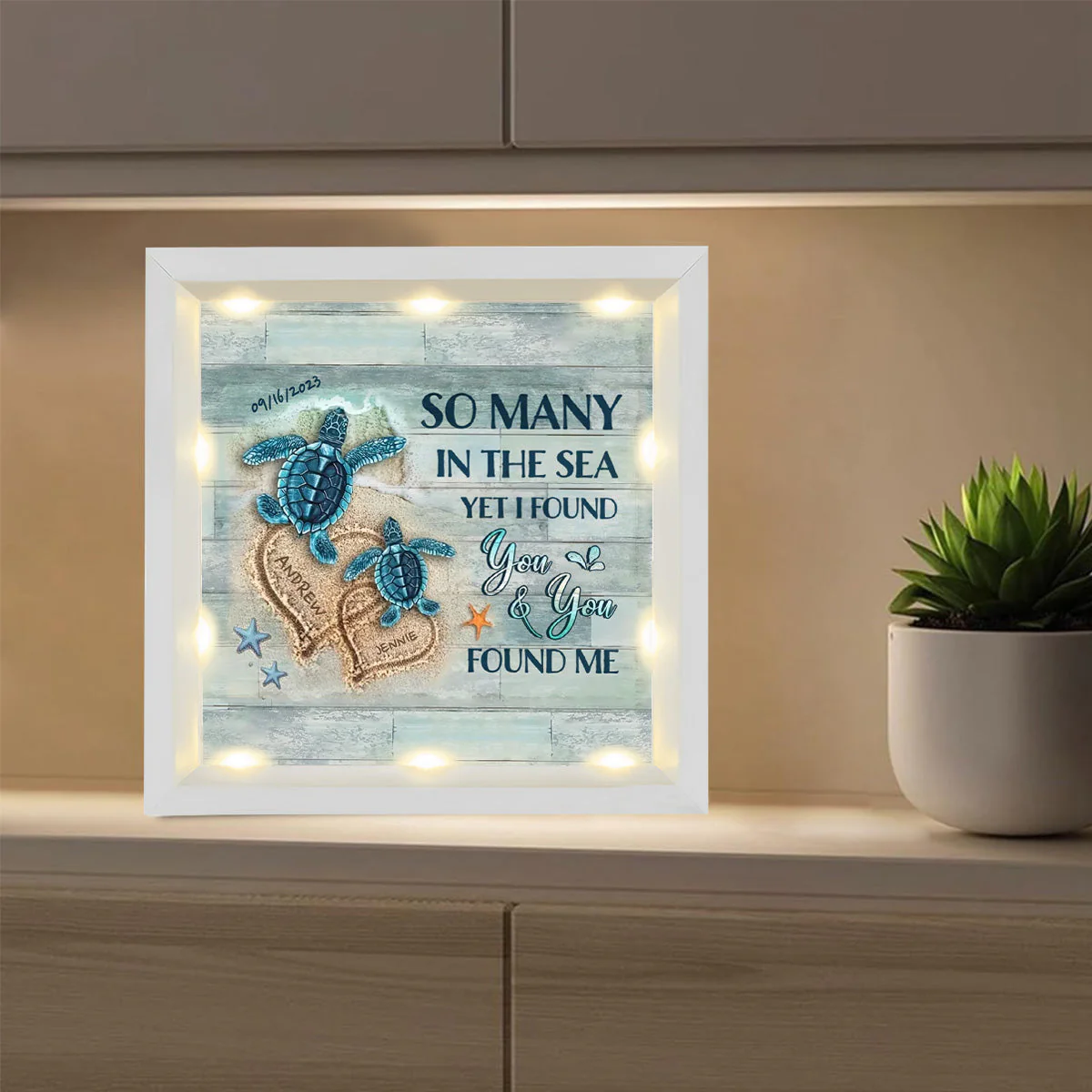 Personalized Beach and Turtles Couple Gift Light Shadow Box - Image 6