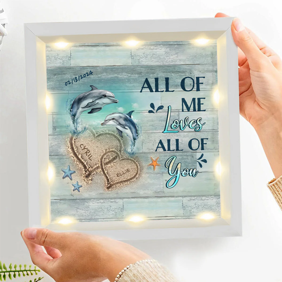 Personalized Beach and Turtles Couple Gift Light Shadow Box - Image 7