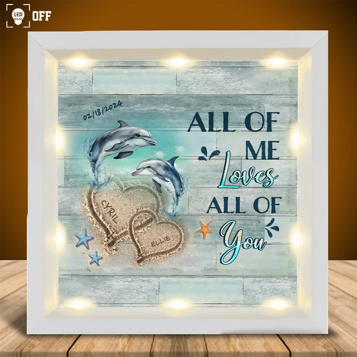 Personalized Beach and Turtles Couple Gift Light Shadow Box - Image 8