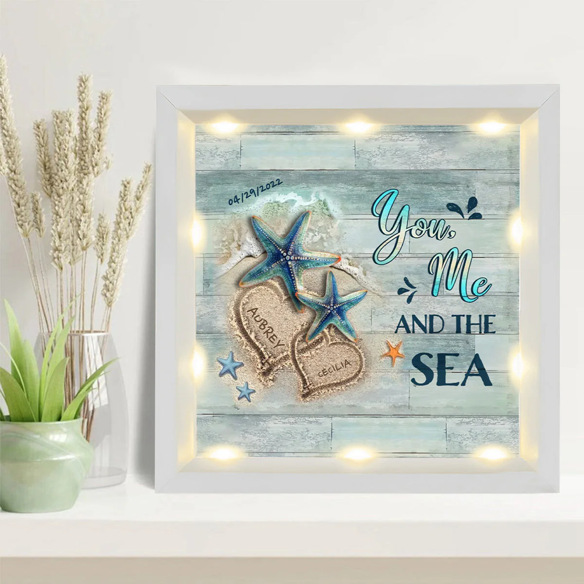 Personalized Beach and Turtles Couple Gift Light Shadow Box - Image 9