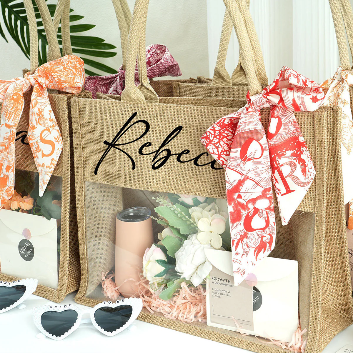 Personalized Beach Jute Tote Bag with Scarf - Image 10