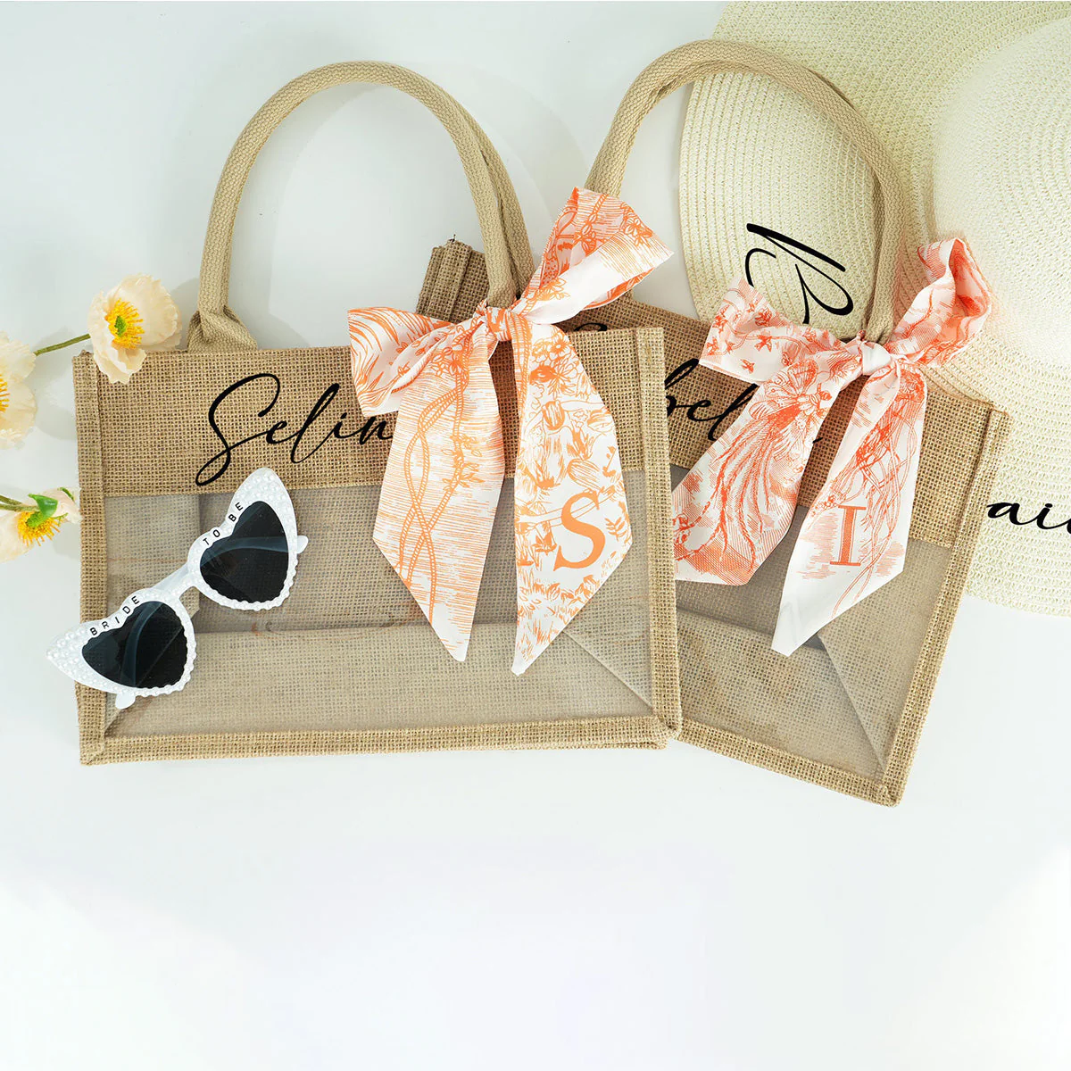 Personalized Beach Jute Tote Bag with Scarf - Image 12