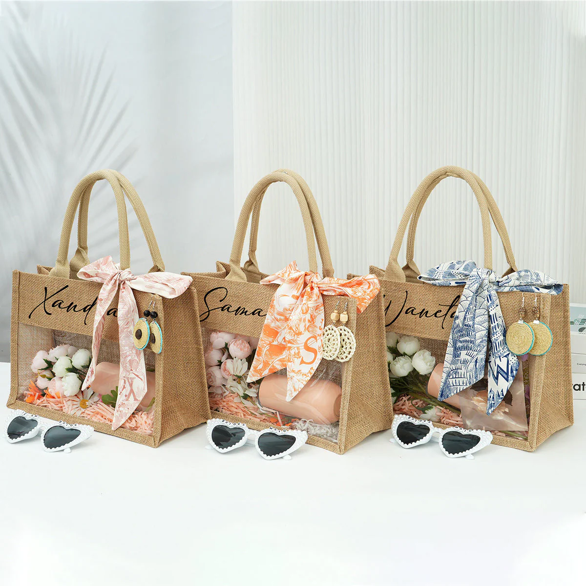 Personalized Beach Jute Tote Bag with Scarf - Image 13