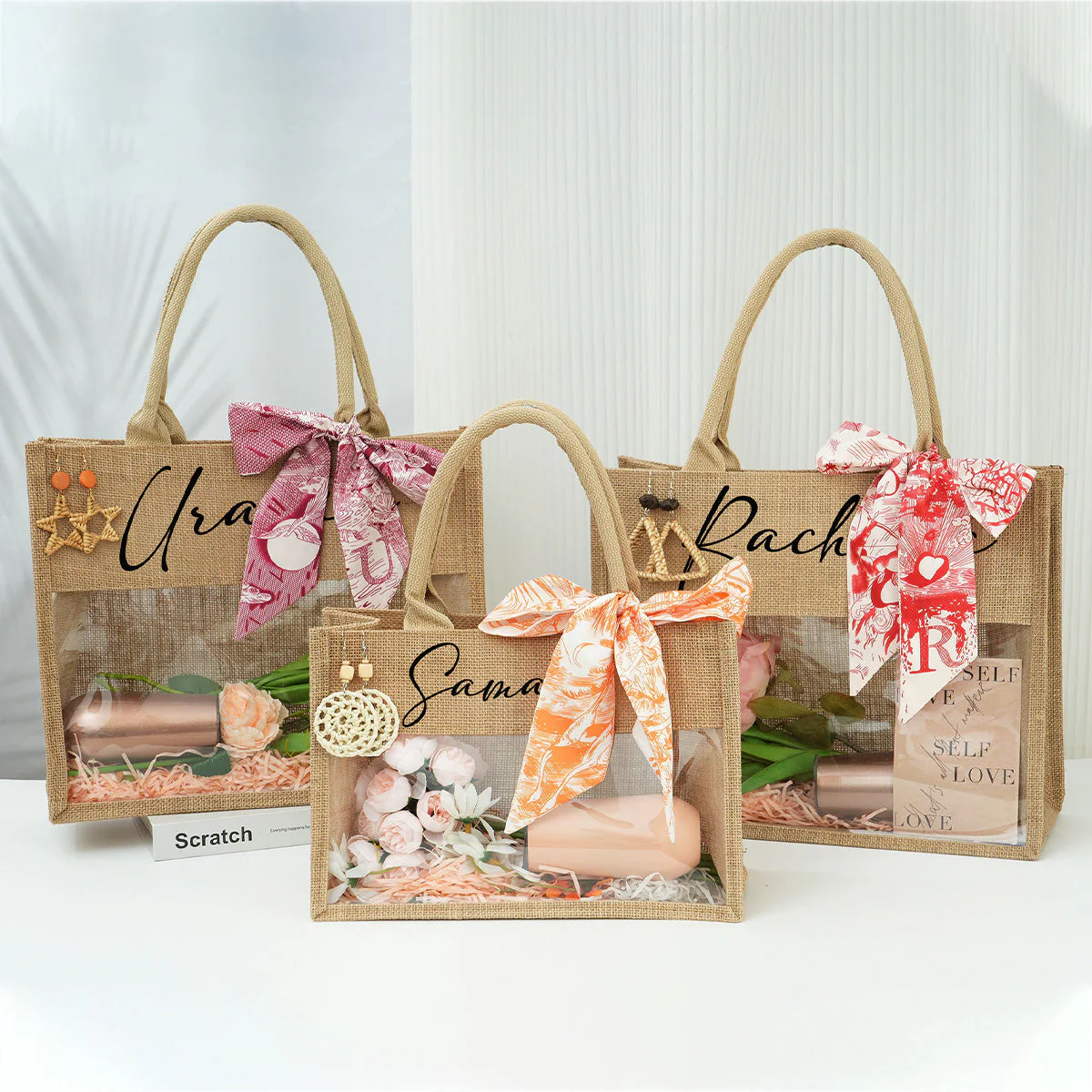 Personalized Beach Jute Tote Bag with Scarf - Image 14