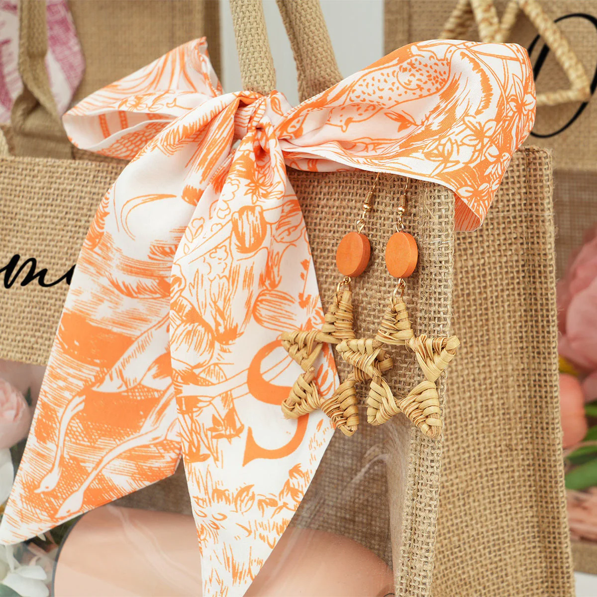 Personalized Beach Jute Tote Bag with Scarf - Image 15