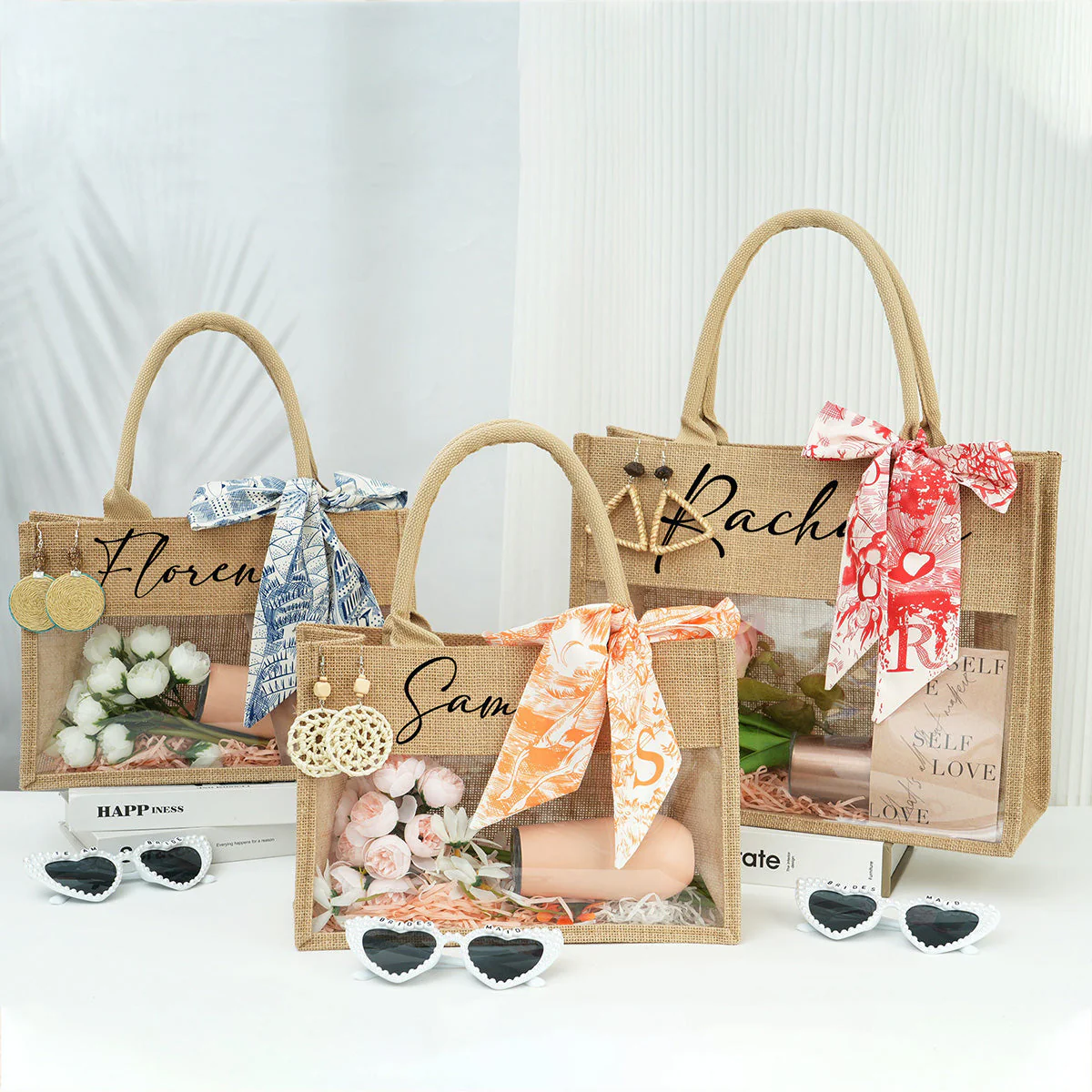 Personalized Beach Jute Tote Bag with Scarf - Image 2