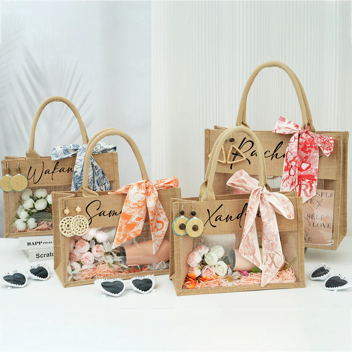 Personalized Beach Jute Tote Bag with Scarf - Image 3