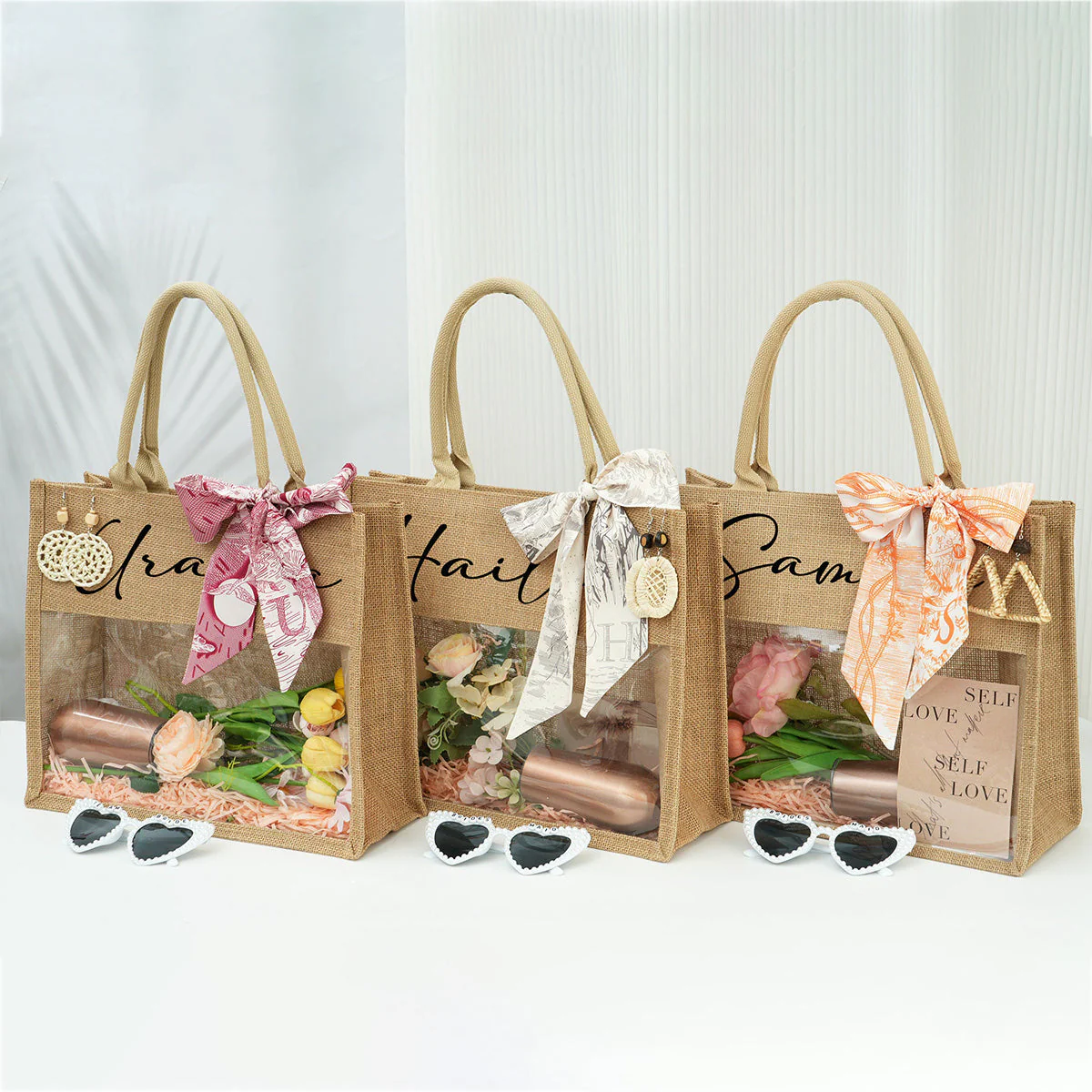 Personalized Beach Jute Tote Bag with Scarf - Image 4