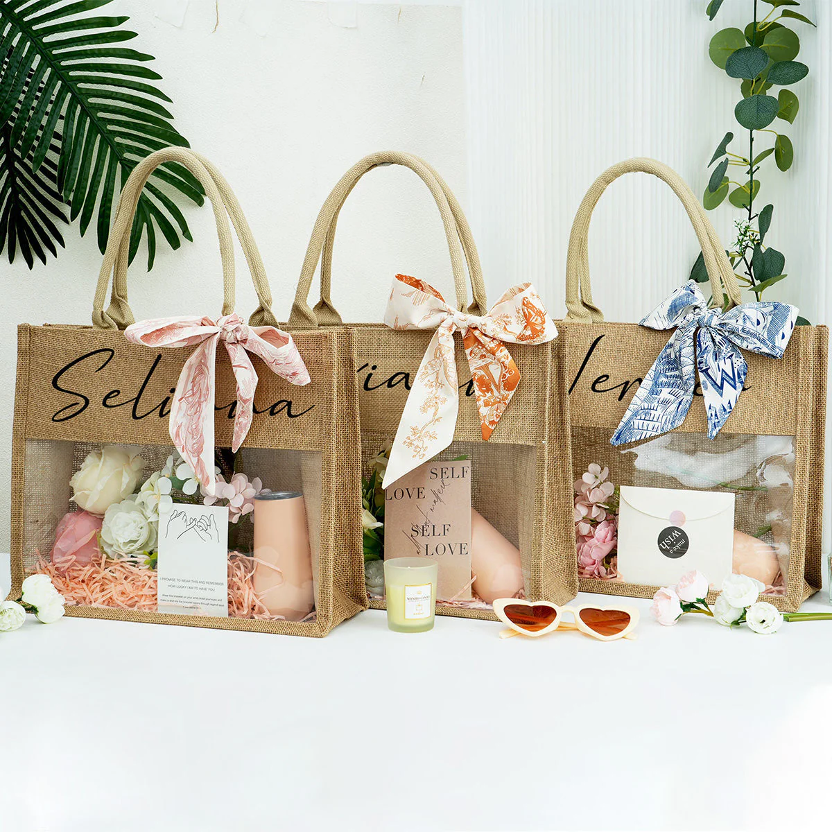 Personalized Beach Jute Tote Bag with Scarf - Image 5