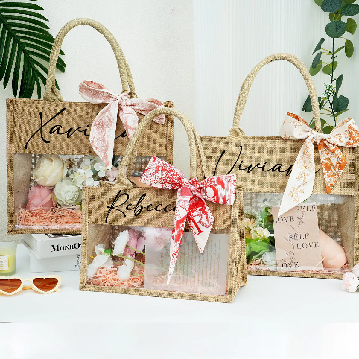 Personalized Beach Jute Tote Bag with Scarf - Image 6