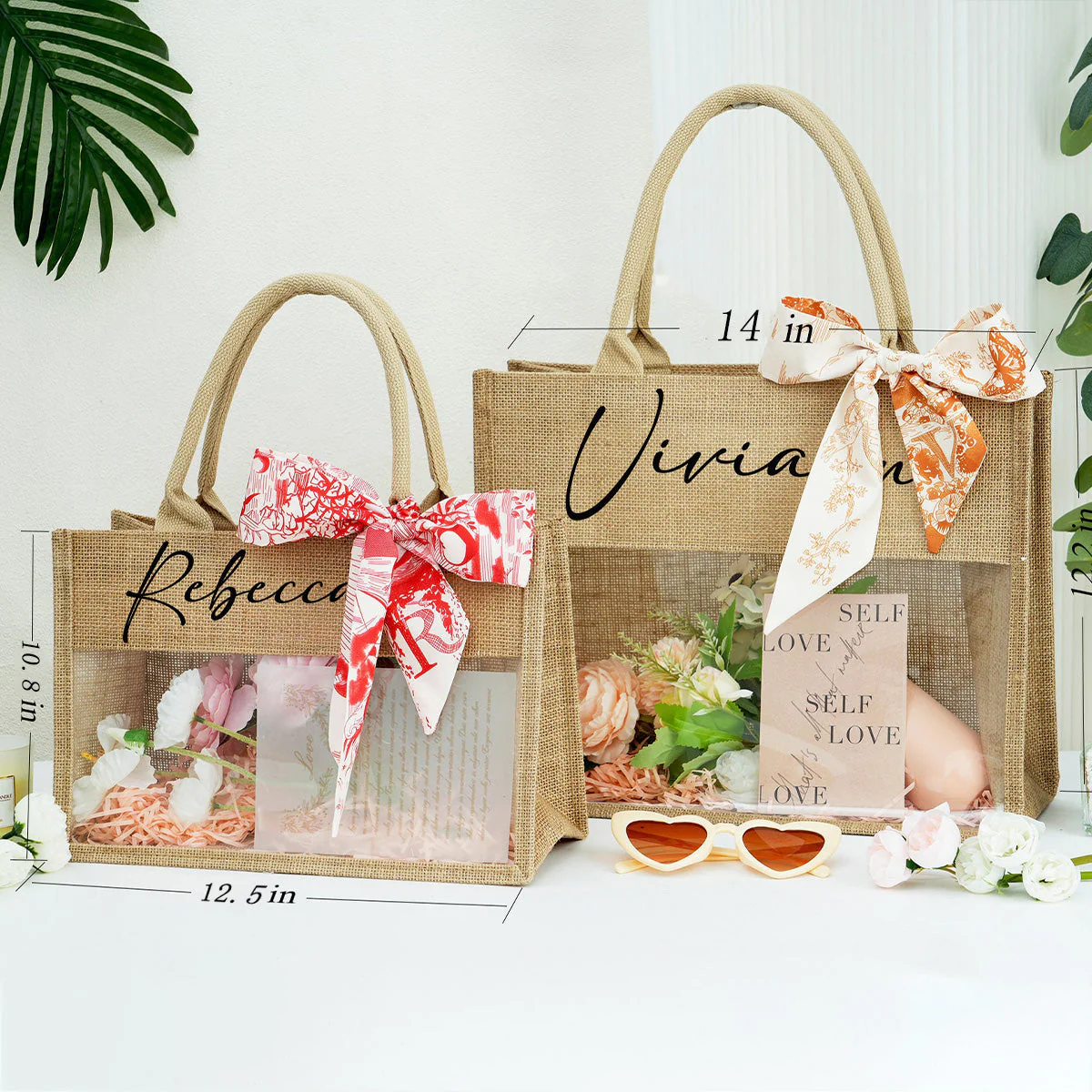 Personalized Beach Jute Tote Bag with Scarf - Image 8