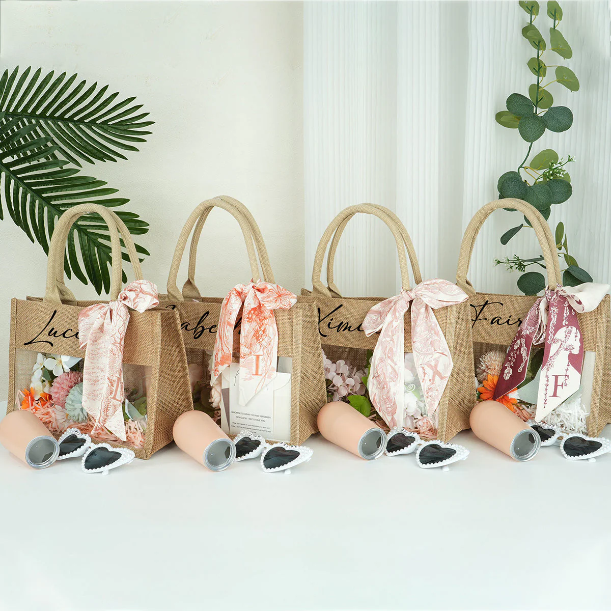 Personalized Beach Jute Tote Bag with Scarf - Image 9