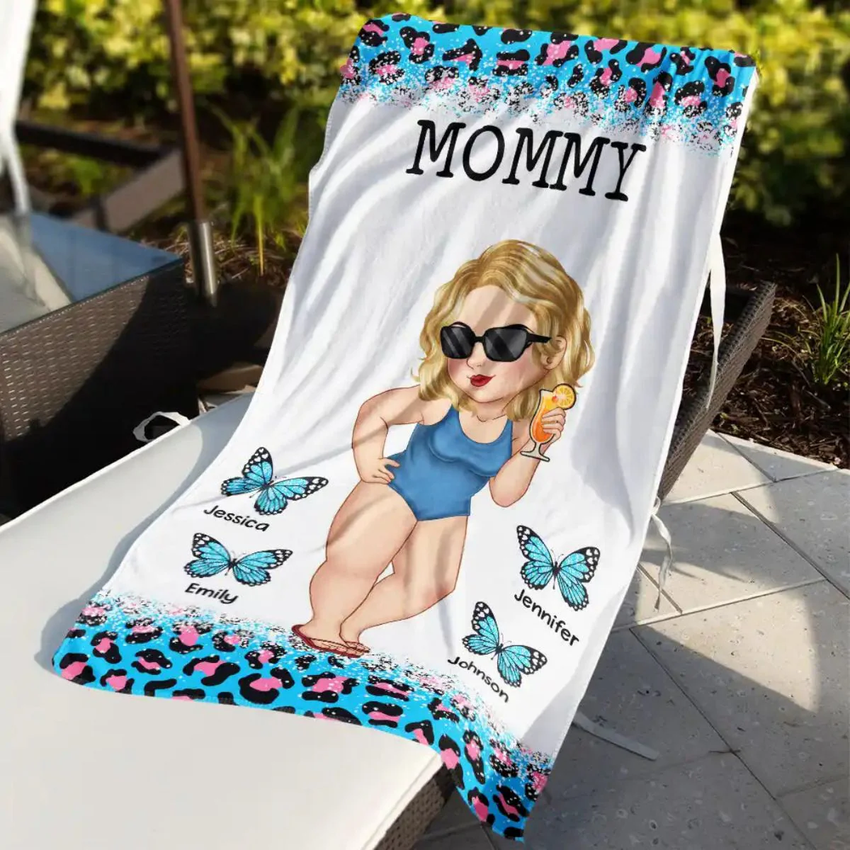 Personalized Soft Beach Towel - Butterflies Leopard Print Girl - Gift For Mom, Grandma, Kids - Image 4