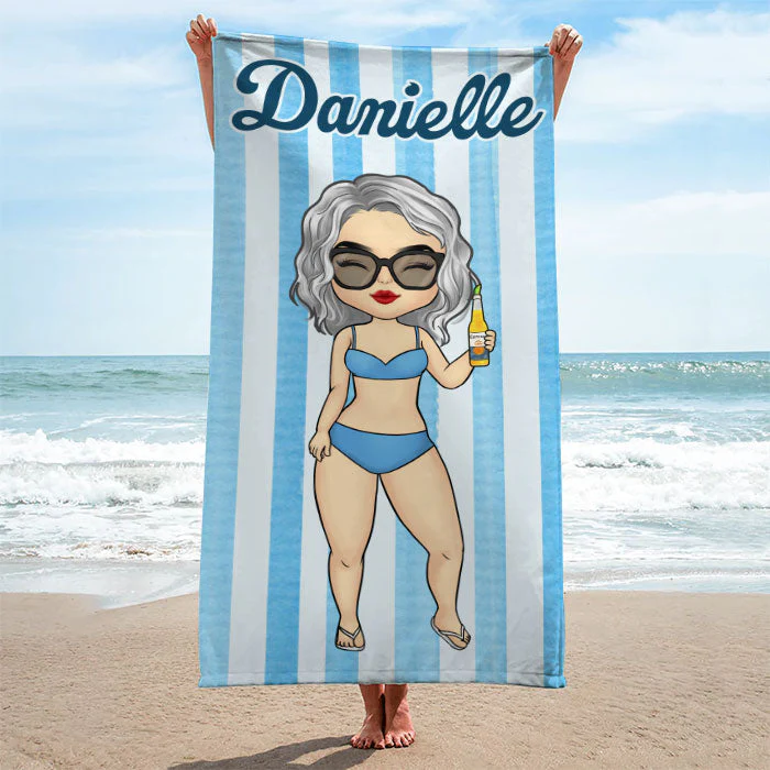 Stripe Pattern Summer Vacation Personalized Beach Towel Gift For Bestie - Image 3