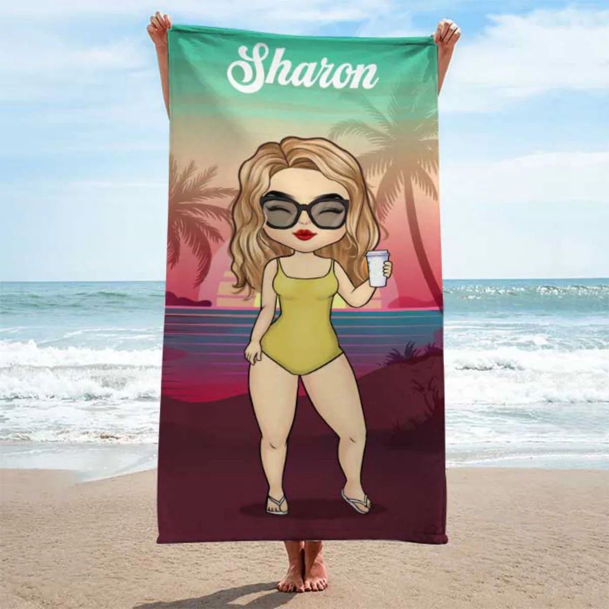 Tropical Summer Sunset - Personalized Beach Towel - Gift For Bestie/Friends/Sister - Image 2