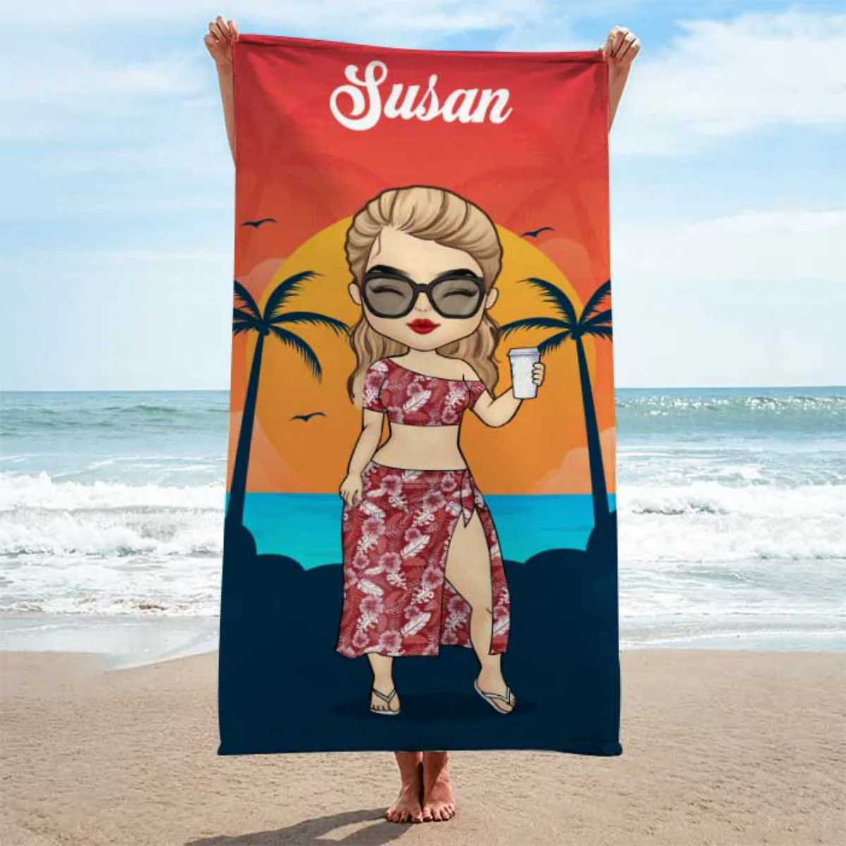 Tropical Summer Sunset - Personalized Beach Towel - Gift For Bestie/Friends/Sister - Image 3