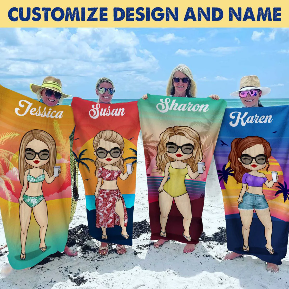 Tropical Summer Sunset - Personalized Beach Towel - Gift For Bestie/Friends/Sister - Image 6