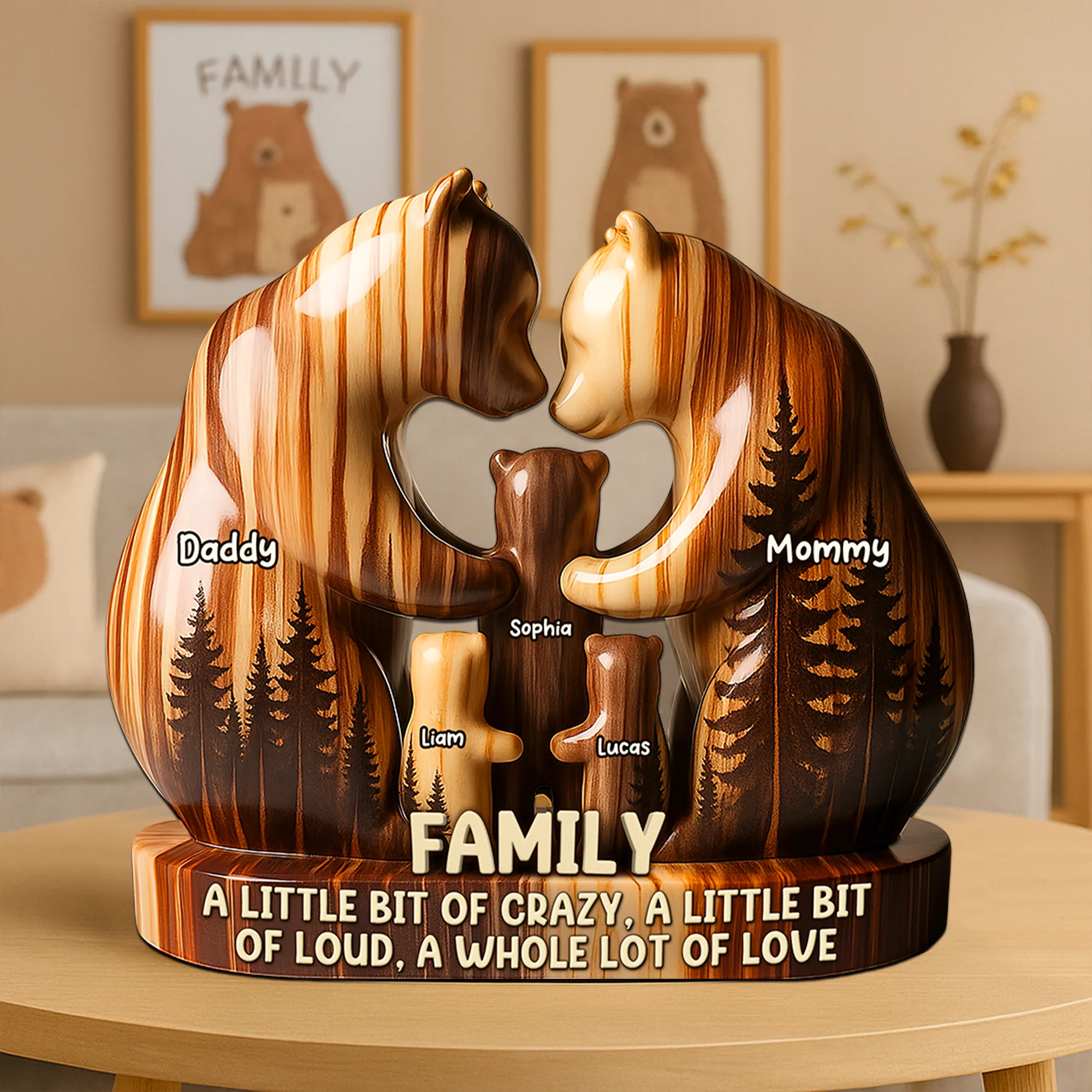 Personalized Bear Family Acrylic Plaque Gift For Family Members