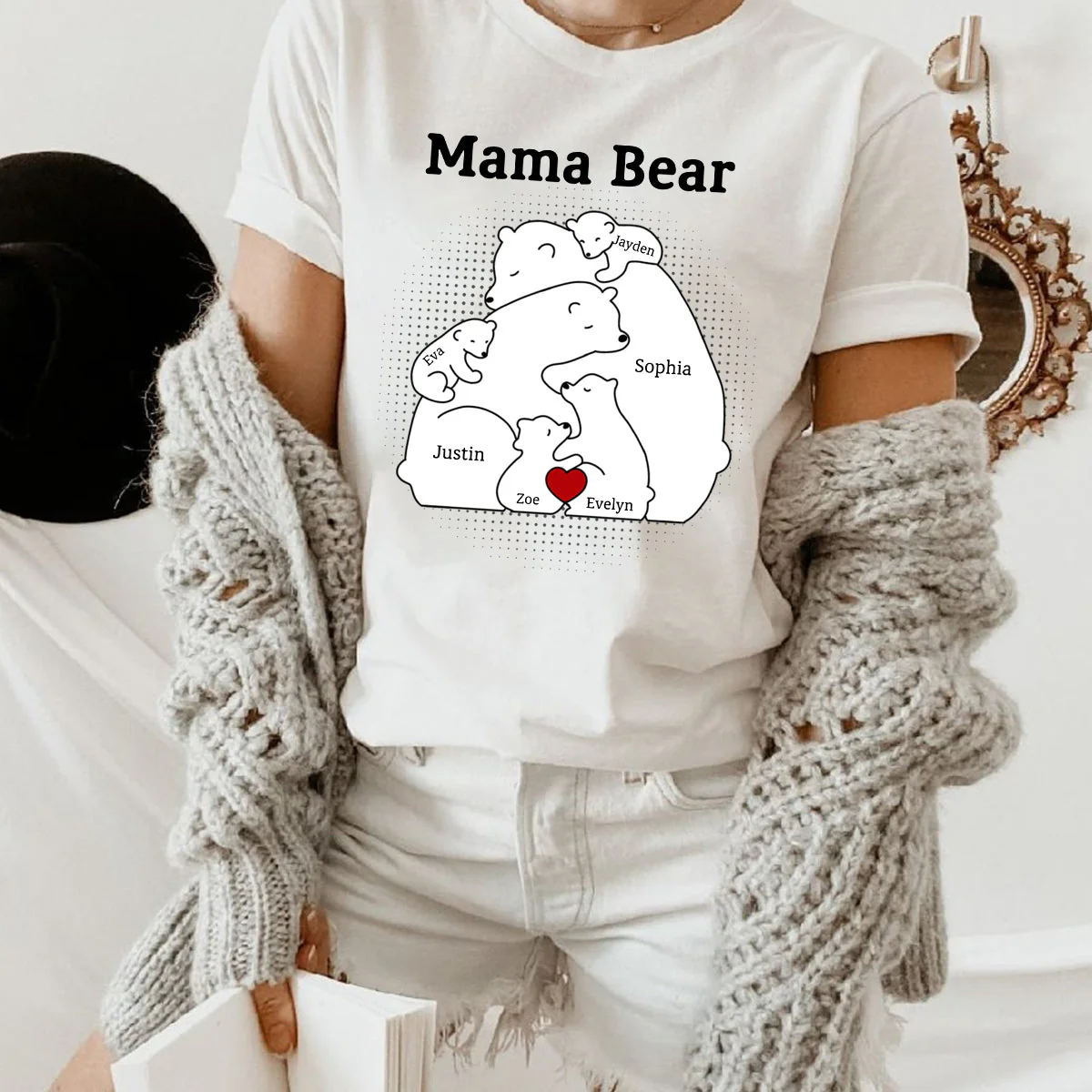 Personalized Bear Family Bear Mama Mother Pure Cotton T-shirt - Image 3