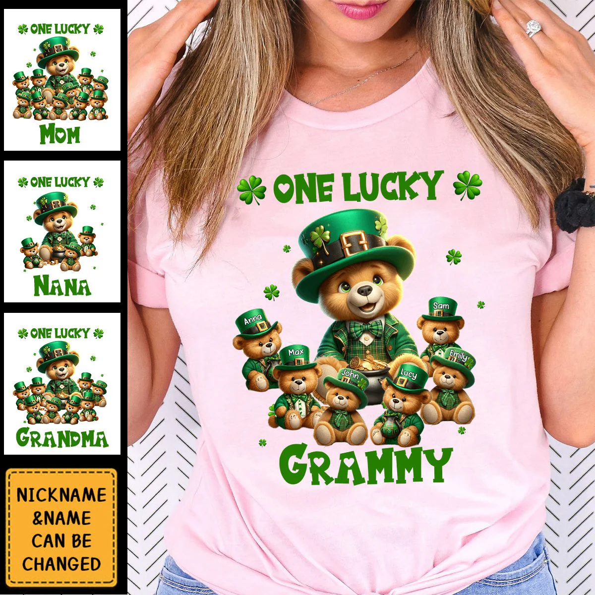 Personalized Bear Grandma Saint Patrick Day Pure Cotton T-shirt - Image 3