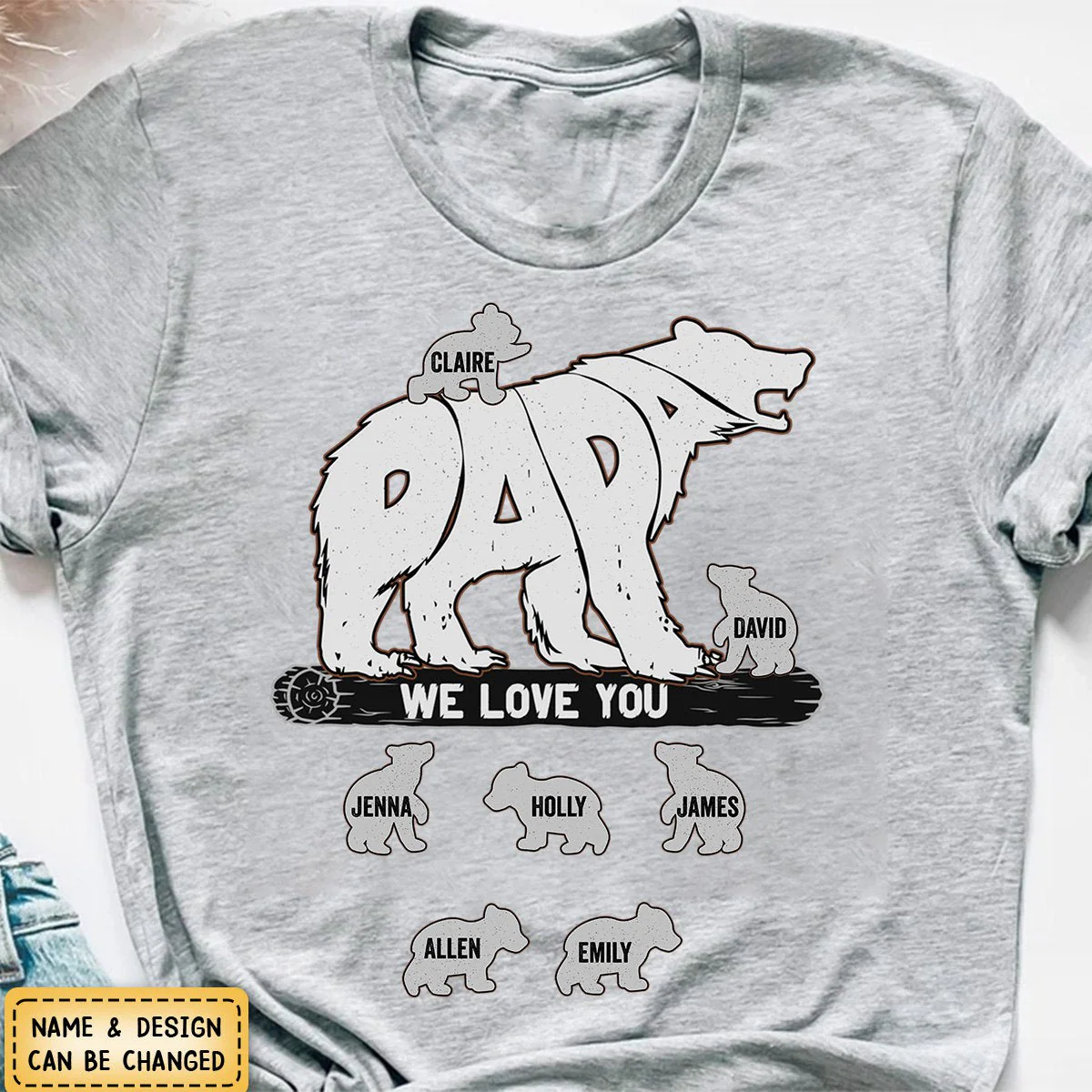 Personalized Bear Pure Cotton T-Shirt Gift For Father, Grandfather - Image 4