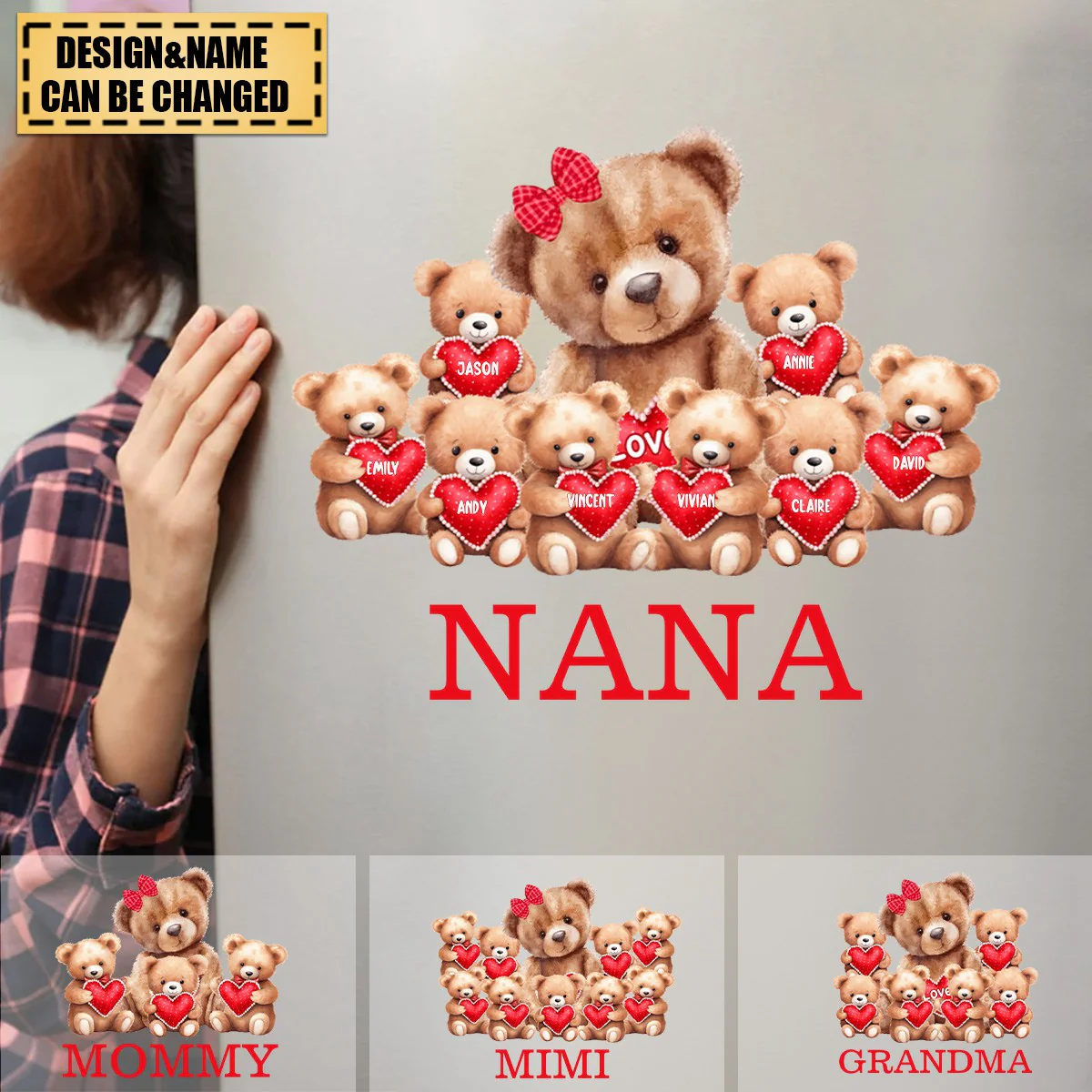 Personalized Bear With Cute Little Bear Kids Decal Gift For Mom/Grandma - Image 2