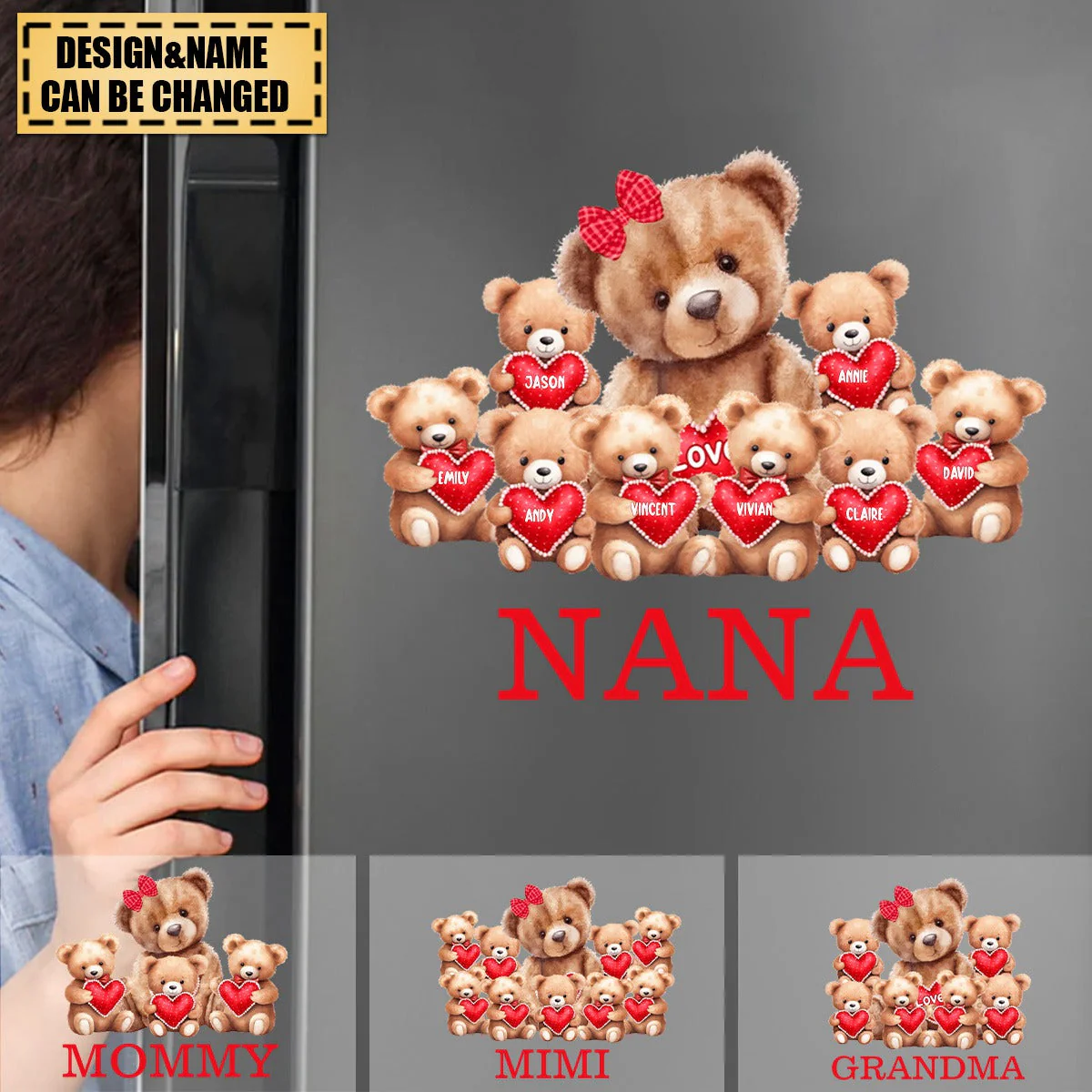 Personalized Bear With Cute Little Bear Kids Decal Gift For Mom/Grandma - Image 3
