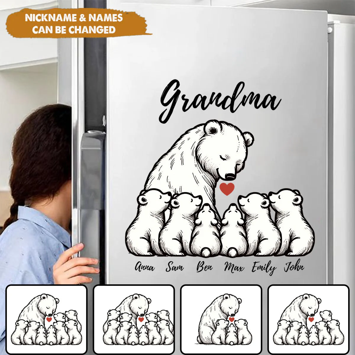 Personalized Bear With Little Bear Kids Decal/Sticker