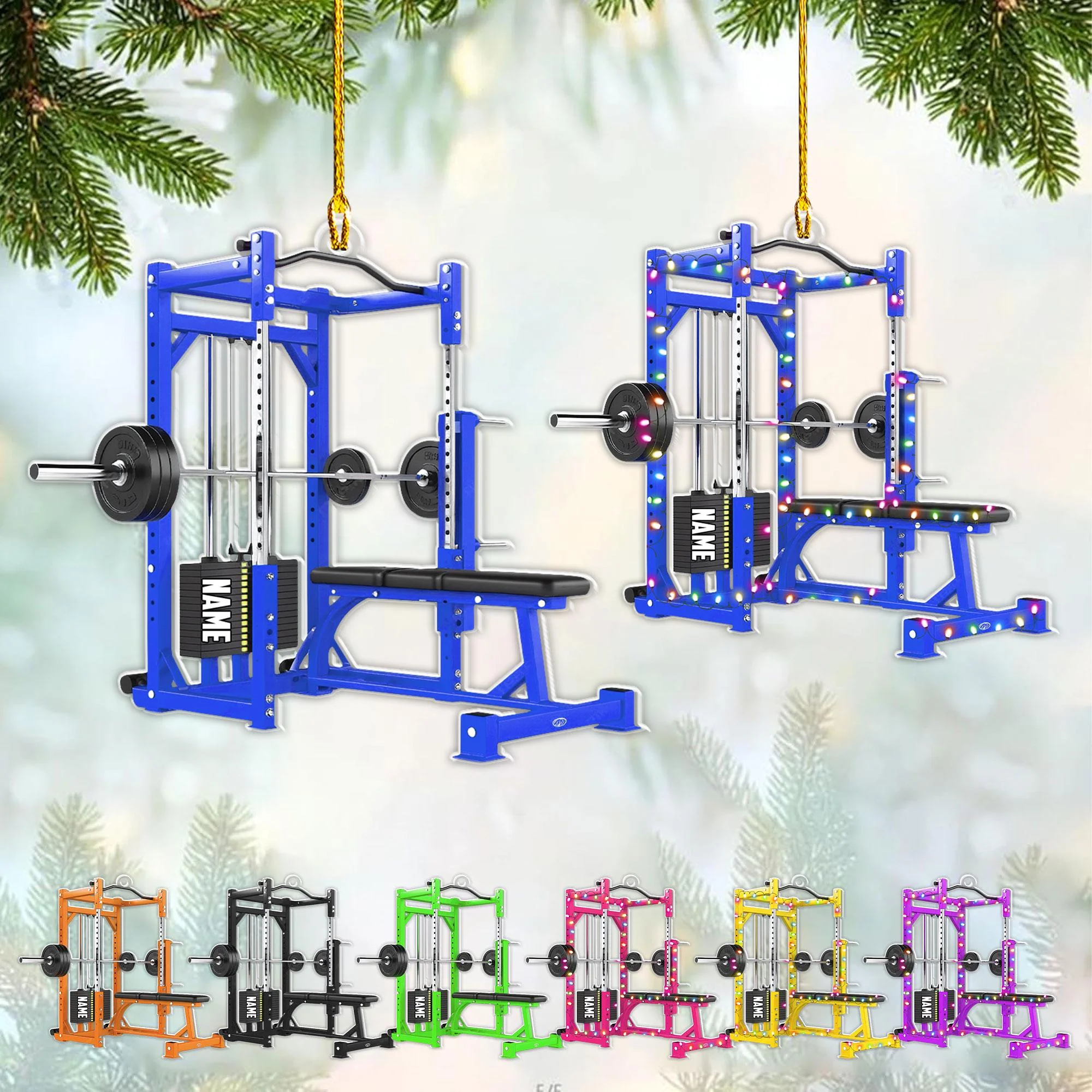 Personalized Bench Barbell & Dumbbell Christmas Ornament, Gym Training Weightlifting Fitness - Image 2