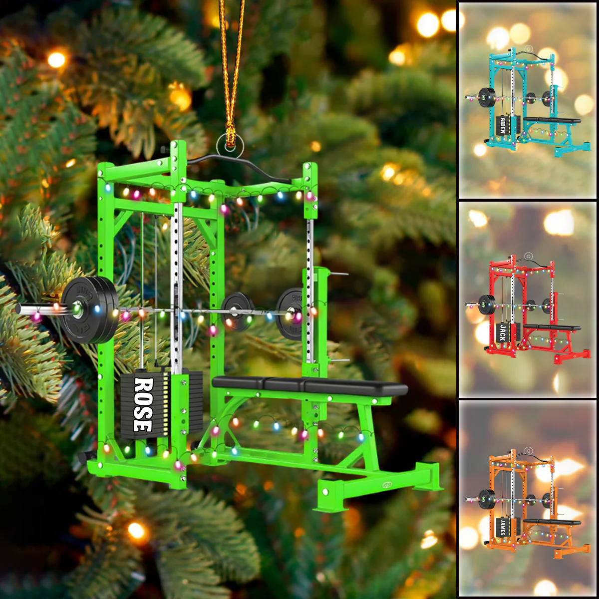 Personalized Bench Barbell & Dumbbell Christmas Ornament, Gym Training Weightlifting Fitness - Image 4