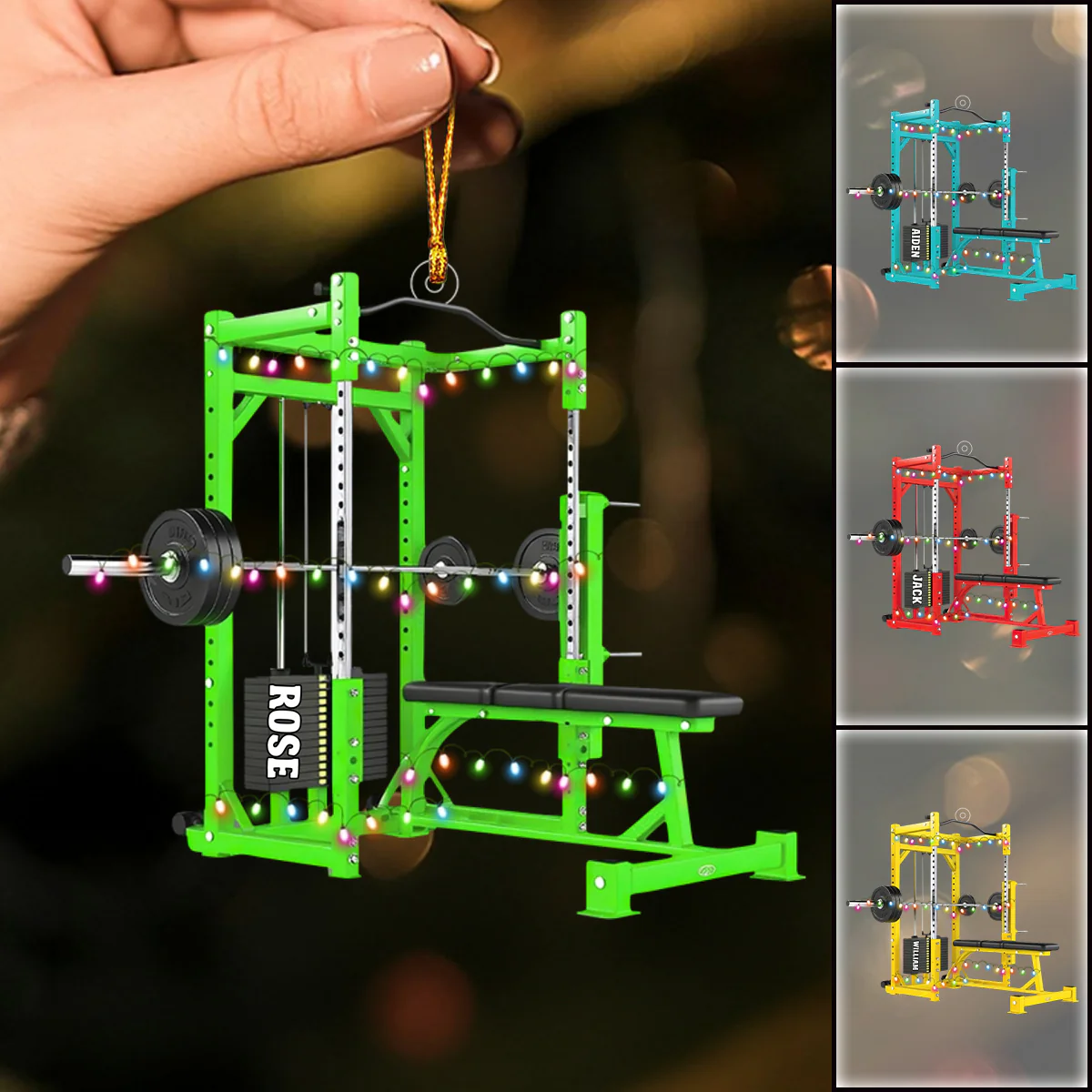 Personalized Bench Barbell & Dumbbell Christmas Ornament, Gym Training Weightlifting Fitness - Image 5