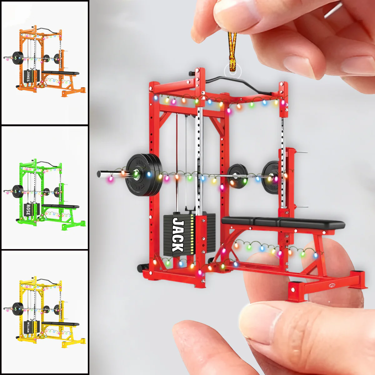 Personalized Bench Barbell & Dumbbell Christmas Ornament, Gym Training Weightlifting Fitness - Image 6