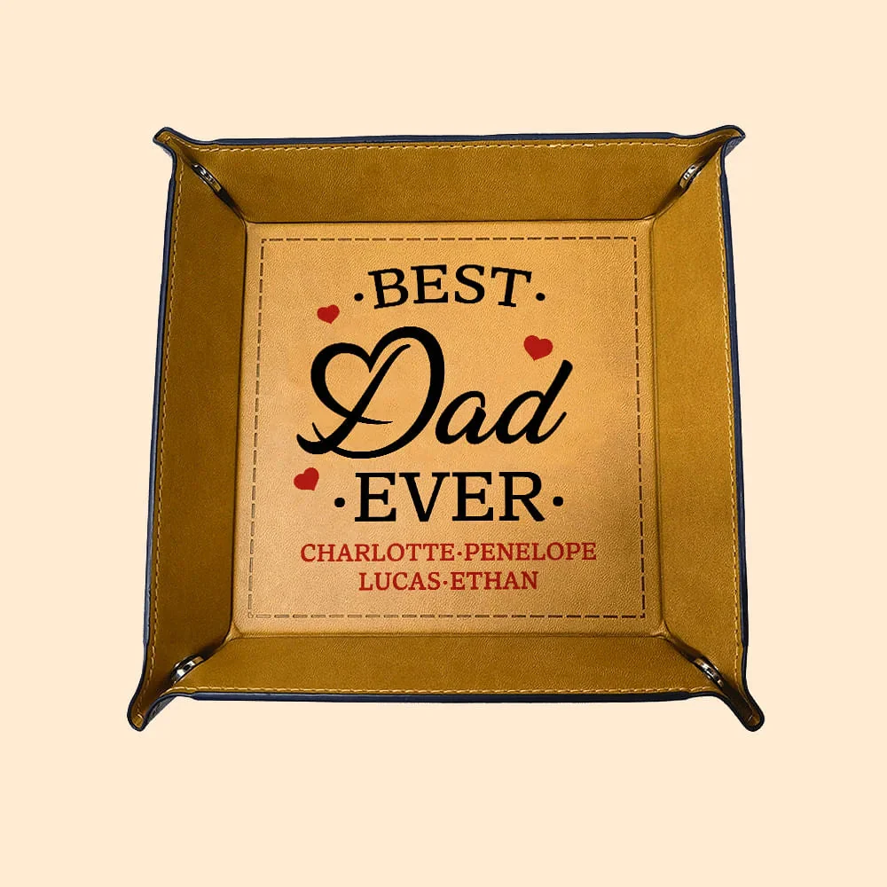 Personalized Best Dad Ever Leather Catchall Snap Tray Gift For Father Grandpa - Image 2