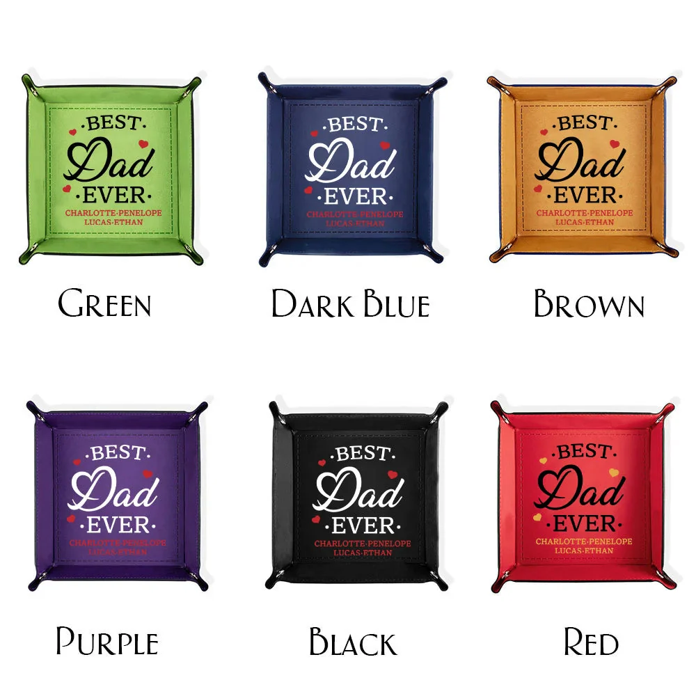 Personalized Best Dad Ever Leather Catchall Snap Tray Gift For Father Grandpa - Image 3