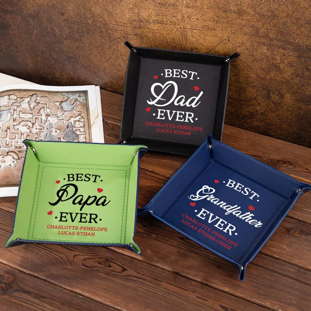 Personalized Best Dad Ever Leather Catchall Snap Tray Gift For Father Grandpa - Image 4
