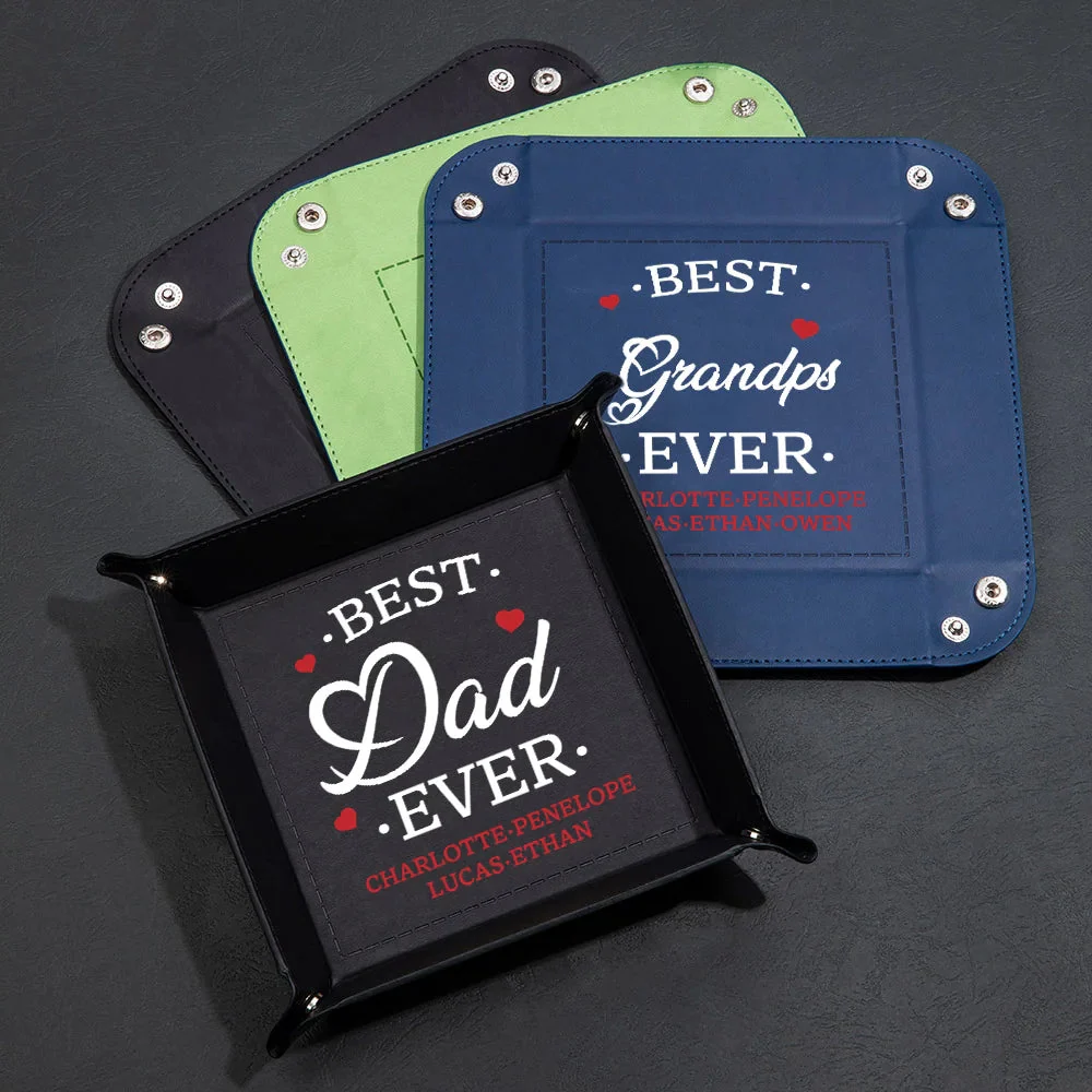 Personalized Best Dad Ever Leather Catchall Snap Tray Gift For Father Grandpa - Image 5