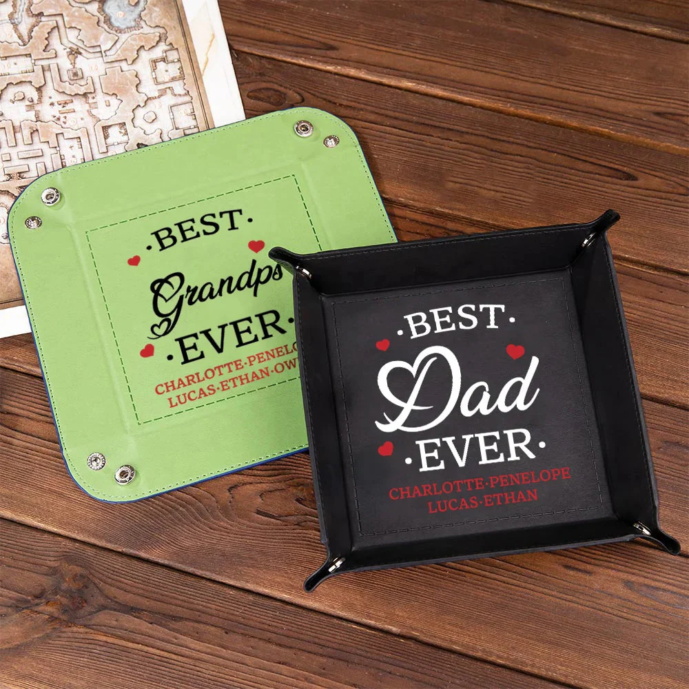 Personalized Best Dad Ever Leather Catchall Snap Tray Gift For Father Grandpa - Image 6