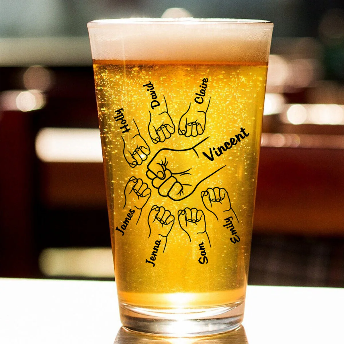 Personalized Best Dad Papa Grandpa Ever Fist Bump Outline Beer Glass - Image 3