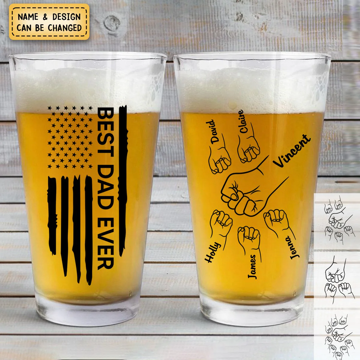 Personalized Best Dad Papa Grandpa Ever Fist Bump Outline Beer Glass - Image 6