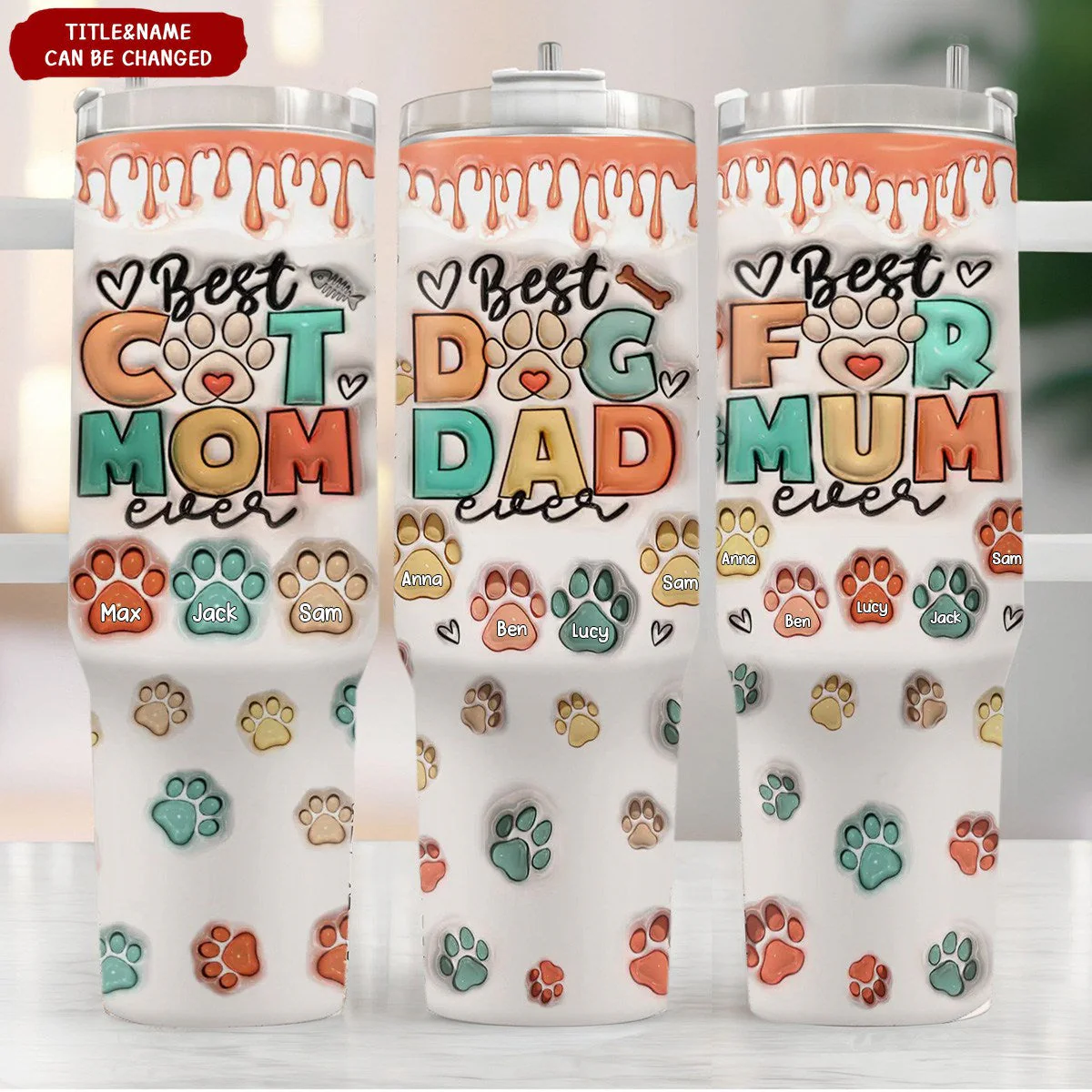 Personalized Best Dog & Cat Mom Ever -40 Oz Stainless Steel Tumbler With Handle - Image 3