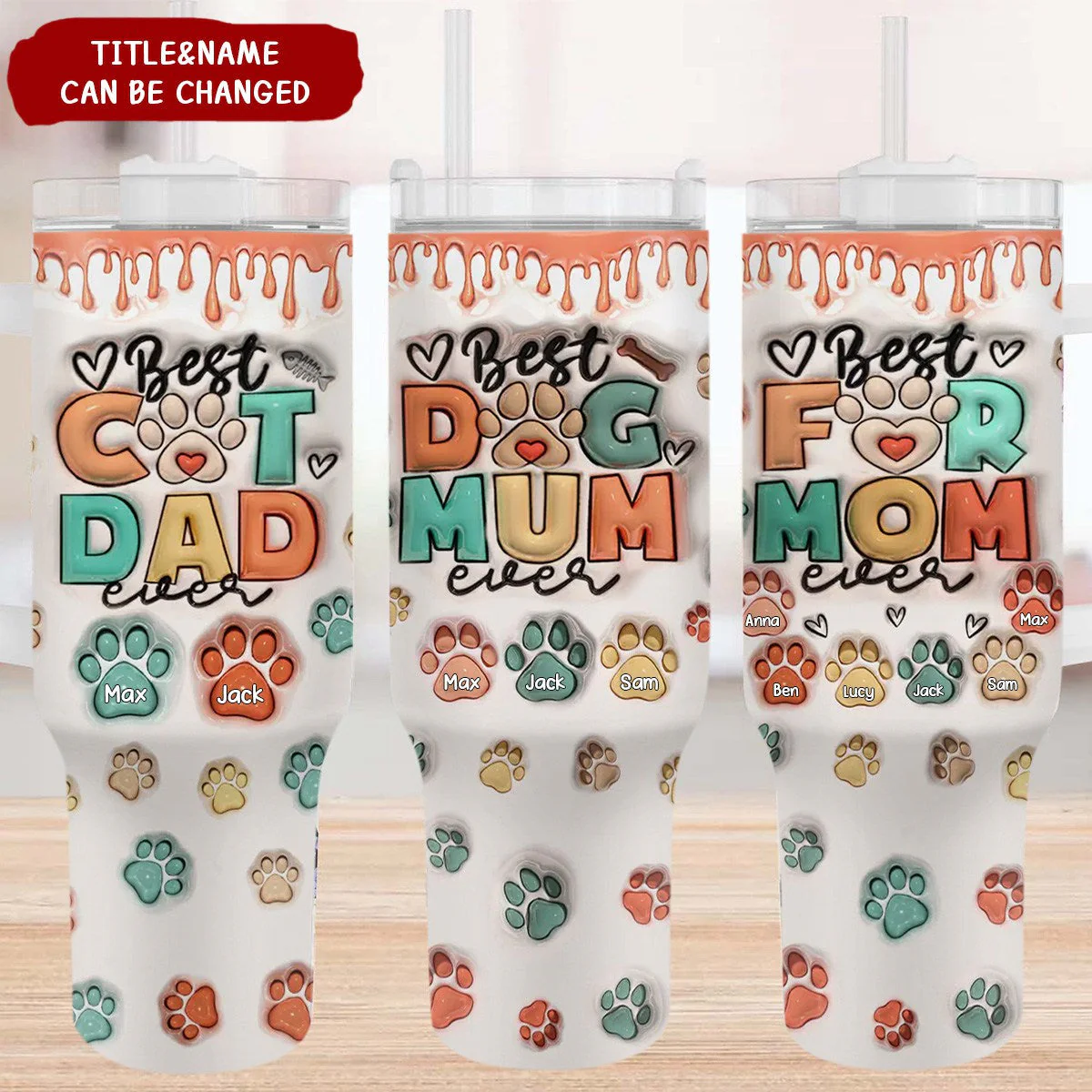Personalized Best Dog & Cat Mom Ever -40 Oz Stainless Steel Tumbler With Handle - Image 4
